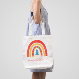Bolsa Tote Arco-íris Natal, diversão fofa e colorida personal