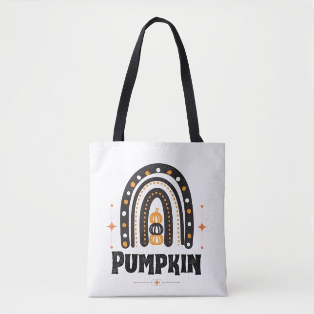 Bolsa Tote Arco-Íris Negro Elegante de Abóbora (Frente)