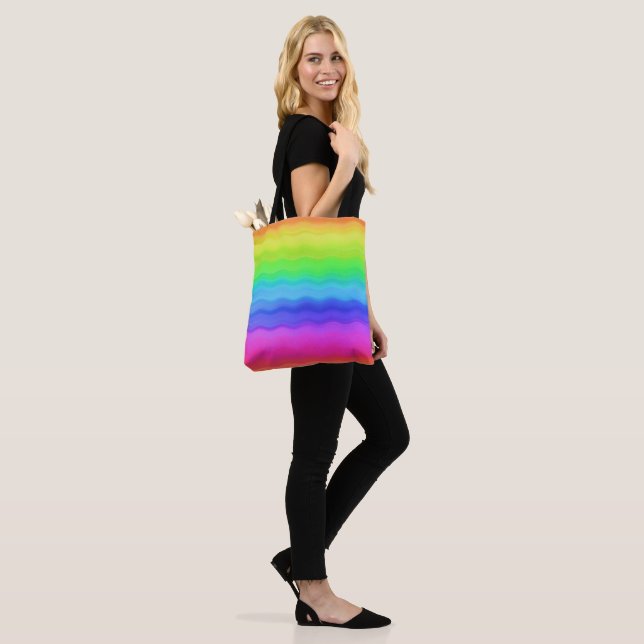 Bolsa Tote Arco-íris Ondulado Onda Gradual Cor Pastel (No(a) Modelo)
