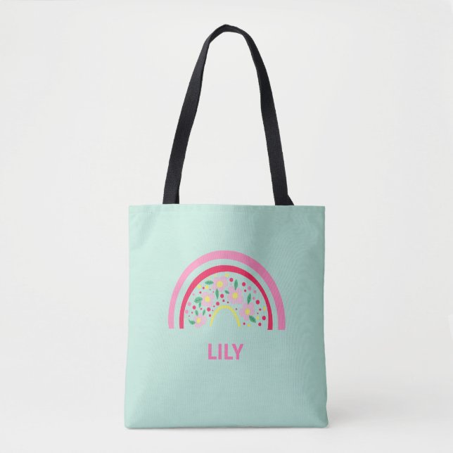 Bolsa Tote Arco-íris Personalizada para Meninas, F (Frente)
