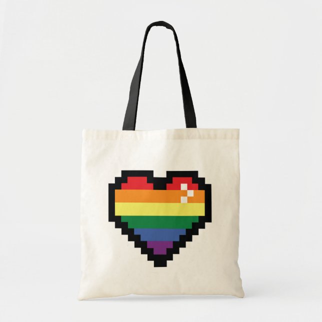 Bolsa Tote Arco-Íris Pixel Coração (Frente)
