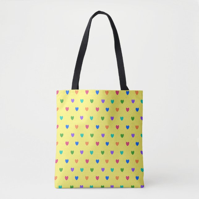 Bolsa Tote Arco-íris polca corações em amarelo (Frente)