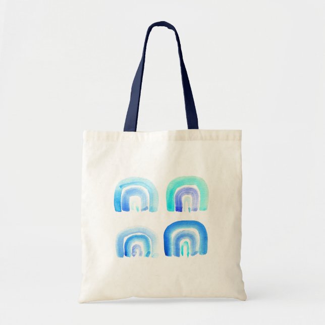 Bolsa Tote Arco-íris retrô azul Pastel (Frente)