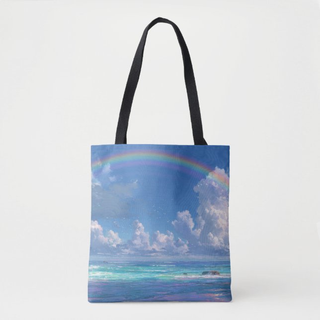 Bolsa Tote Arco-íris sobre o oceano (Frente)