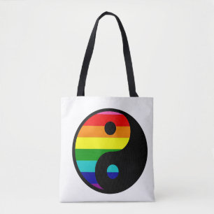 Bolsa Tote Arco-íris yin yang orgulho gay lgbt Reutilizável