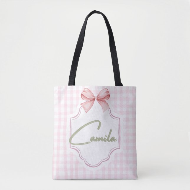 Bolsa Tote Arco Personalizado de Camila Baby Girl &Gingham (Frente)