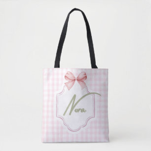 Bolsa Tote Arco Personalizado Nora Baby Girl Nursery &Gingham