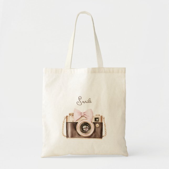 Bolsa Tote Arco Rosa Câmera Marrom Sorriso (Frente)