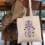Bolsa Tote Arcos roxos e flores florais<br><div class="desc">Saco de tota boho e rústico com ilustração desenhada à mão de arcos e flores em roxo.</div>