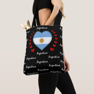 Bolsa Tote Argentina Flag, Heart Argentina Flag/sport