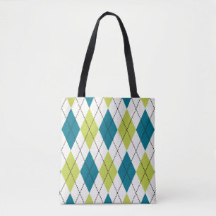 Bolsa Tote Argyle azul e verde
