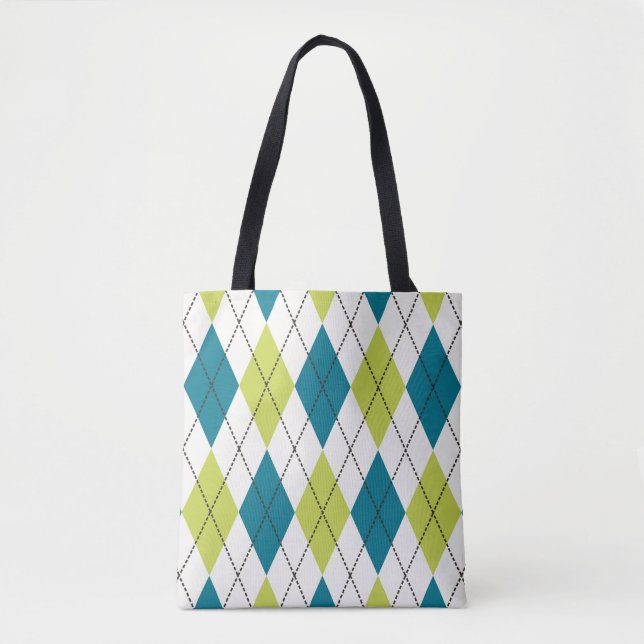 Bolsa Tote Argyle azul e verde (Frente)