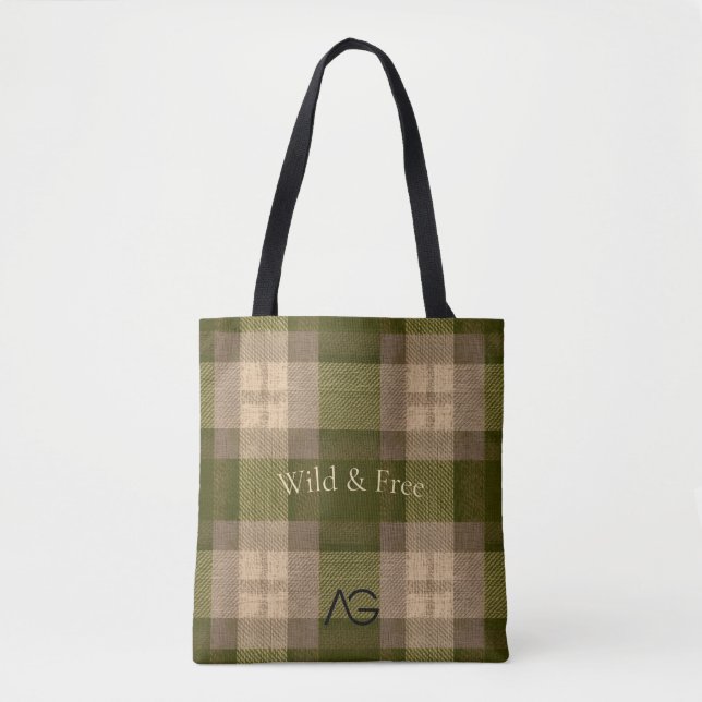 Bolsa Tote Aria G Olive & Wheat Rustic Plaid Pattern Vol 70 (Frente)