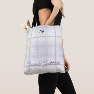 Bolsa Tote Aria Grace Ivory & Lavender Luxo Xadrez Padrão