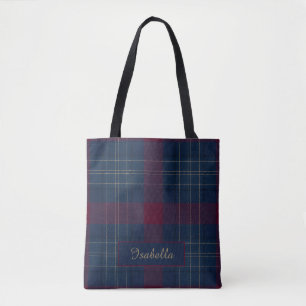 Bolsa Tote Aria Grace Regal Burgundy Gold Padrão Xadrez Nome