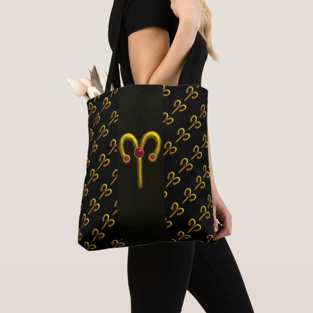 Bolsa Tote ARIES DOURADO SINAL ZODIAC Red Ruby Black (Close Up)