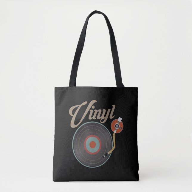 Bolsa Tote Arquivo Vinyl Record Turntable Style Música Retro  (Frente)
