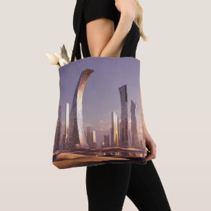 Bolsa Tote Arranha-céus Surreais Futuristas Em Paisagem Desér
