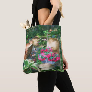 Bolsa Tote Arranjo de Jardim de Flores em Pintura a Óleo 