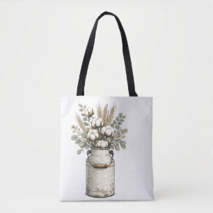 Bolsa Tote Arranjo Rústico de Algodão e Flores Silvestres em