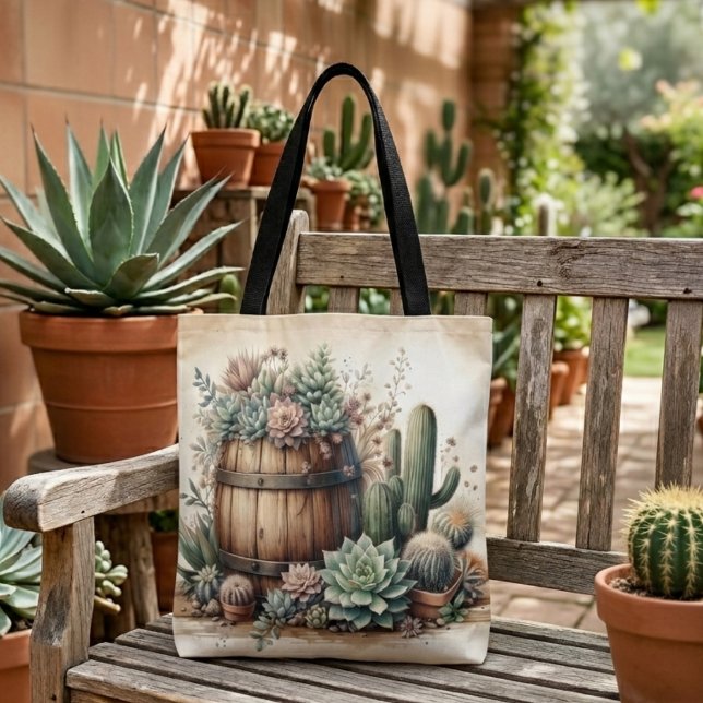 Bolsa Tote Arranjo Rústico de Suculentas e Cactos (Criador carregado)
