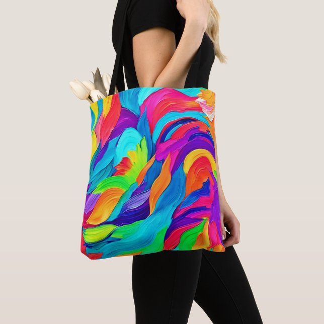 Bolsa Tote Arranque Arco-Íris Vibrante Abstrato (Close Up)