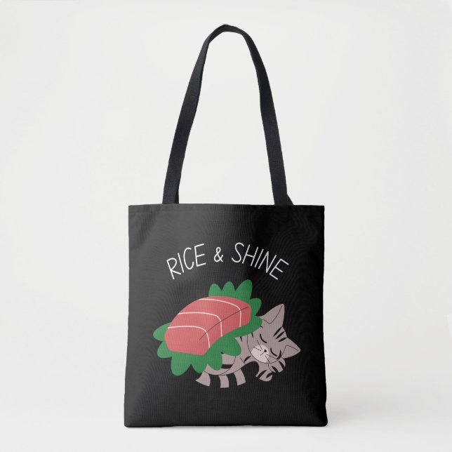 Bolsa Tote Arroz e Gatinho Brilhante com Kawaii Sushi (Frente)
