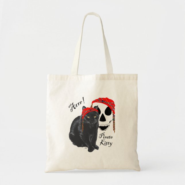 Bolsa Tote Arrrr!  Gata Pirata Preta Kitty (Frente)