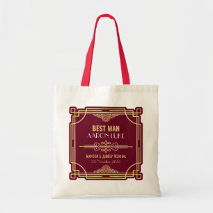 Bolsa Tote Art Deco Casamento Melhor Dourado Favor da Borgonh
