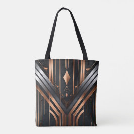 Bolsa Tote Art Deco Copper & Silver Geometric Design
