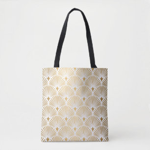 Bolsa Tote Art Deco: Elegância Dourada-Branca.