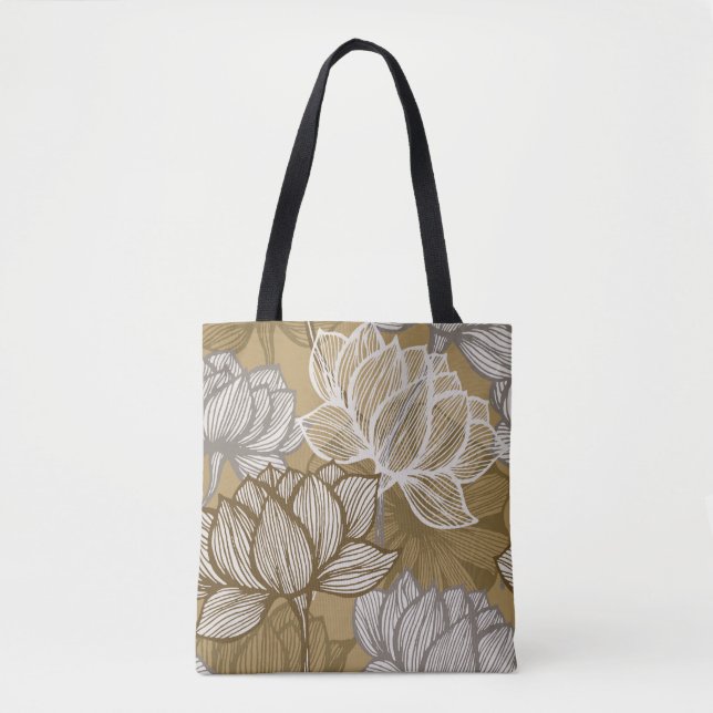 Bolsa Tote Art deco flower pattern. Flower gold line art. flo (Frente)