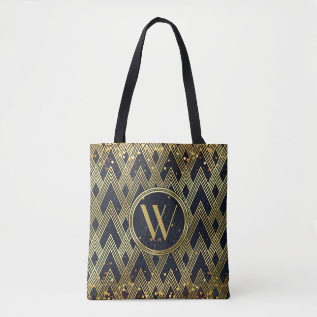 Bolsa Tote Art Deco Gatsby Glamor Geometric Patterno Monogram (Frente)