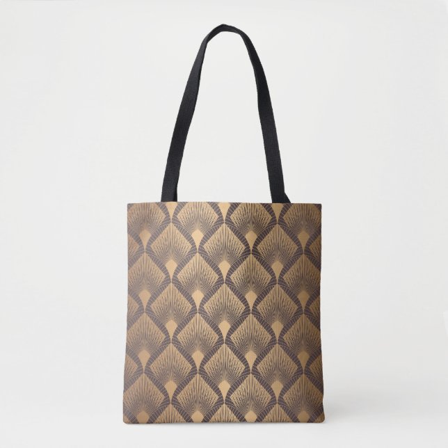 Bolsa Tote Art Deco Glamor: Escalas de Ouros. (Frente)