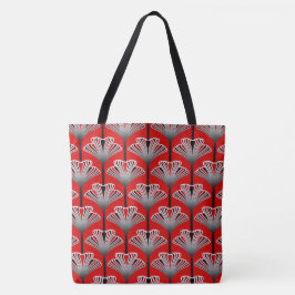 Bolsa Tote Art Deco Lily, Deep Red e Cinzas / Cinzas