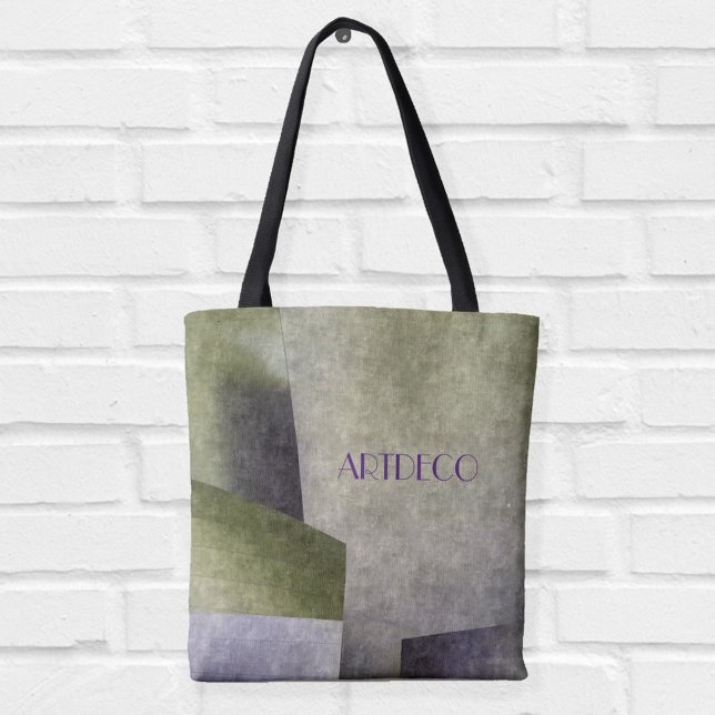 Bolsa Tote Art Deco Olive Green e Purple Abstrato (Criador carregado)