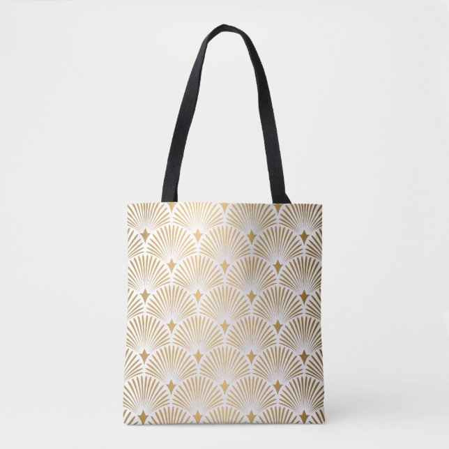 Bolsa Tote Art Deco Pattern. Serralheiro branco e dourado (Frente)
