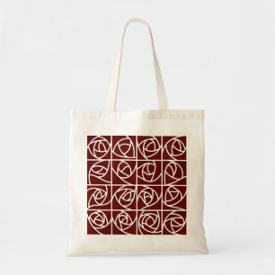 Bolsa Tote Art Deco Rosa quadrados estilizados Floral vermelh