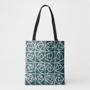 Bolsa Tote Art Deco Rosa Squares Estilizados Verde Floral