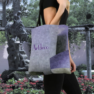 Bolsa Tote Art Deco Roxo e Abstrato Verde