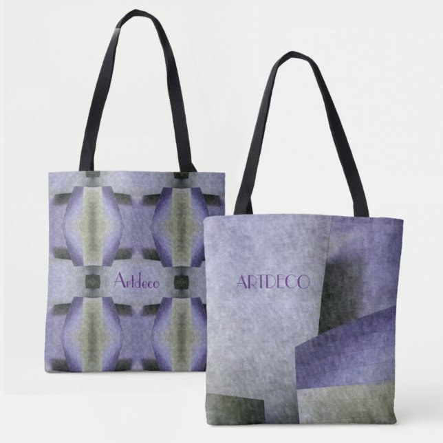 Bolsa Tote Art Deco Roxo e Padrão Verde Personalizável (Criador carregado)