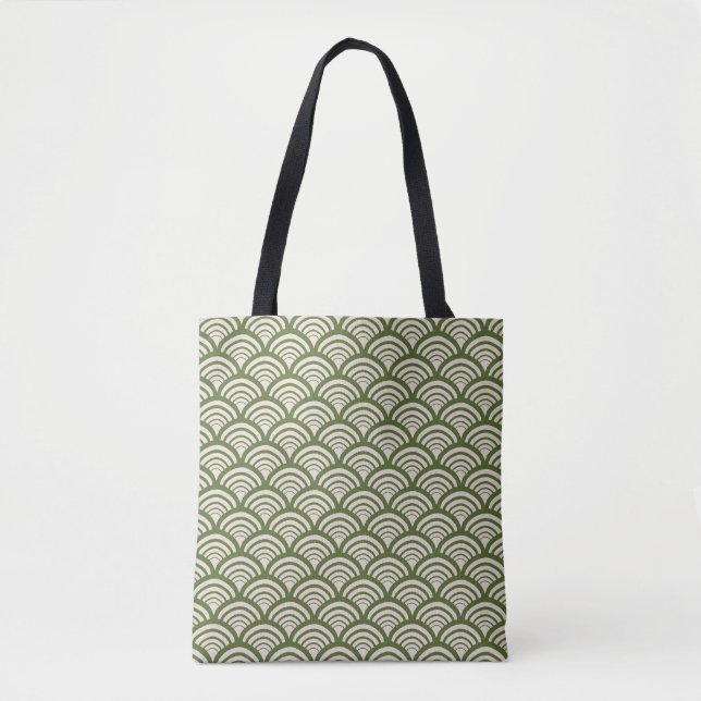 Bolsa Tote Art Deco Scallop Arch Olive Green (Frente)