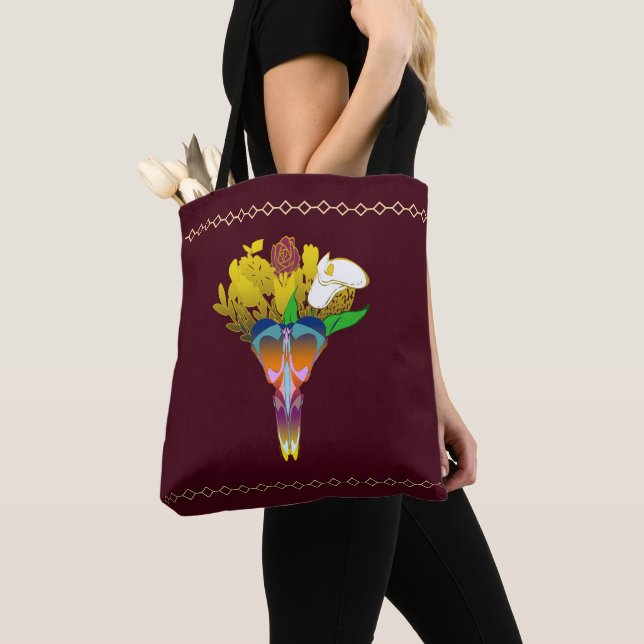 Bolsa Tote Art Deco Vase with Golden Flowers (Close Up)