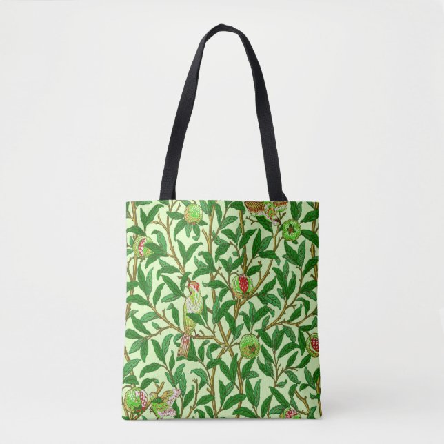 Bolsa Tote Art Nouveau Bird e Pomegranato, Verde limão (Frente)