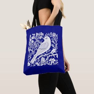 Bolsa Tote Art Nouveau Bird em uma ramificação com flores em