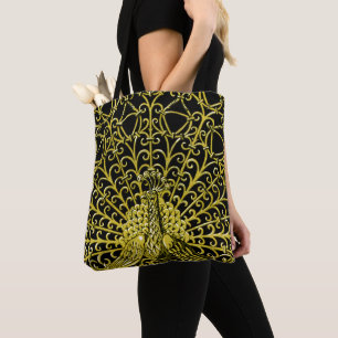 Bolsa Tote Art Nouveau Dourado Peacock