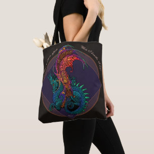 Bolsa Tote Art Nouveau Estilo Dragão com Latim Motto