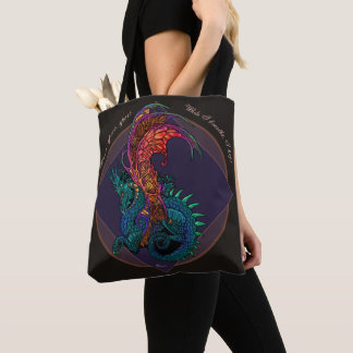 Bolsa Tote Art Nouveau Estilo Dragão com Latim Motto