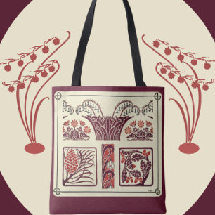 Bolsa Tote Art Nouveau Flowers e Pinecones