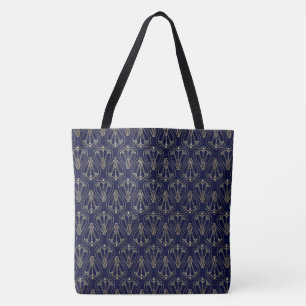 Bolsa Tote Art Nouveau Marinho Azul e Dourado